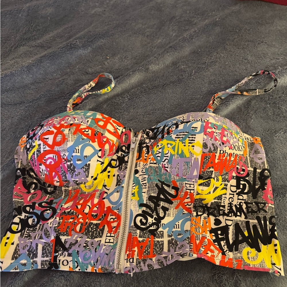 Say What? Multicolor Graphic Bustier